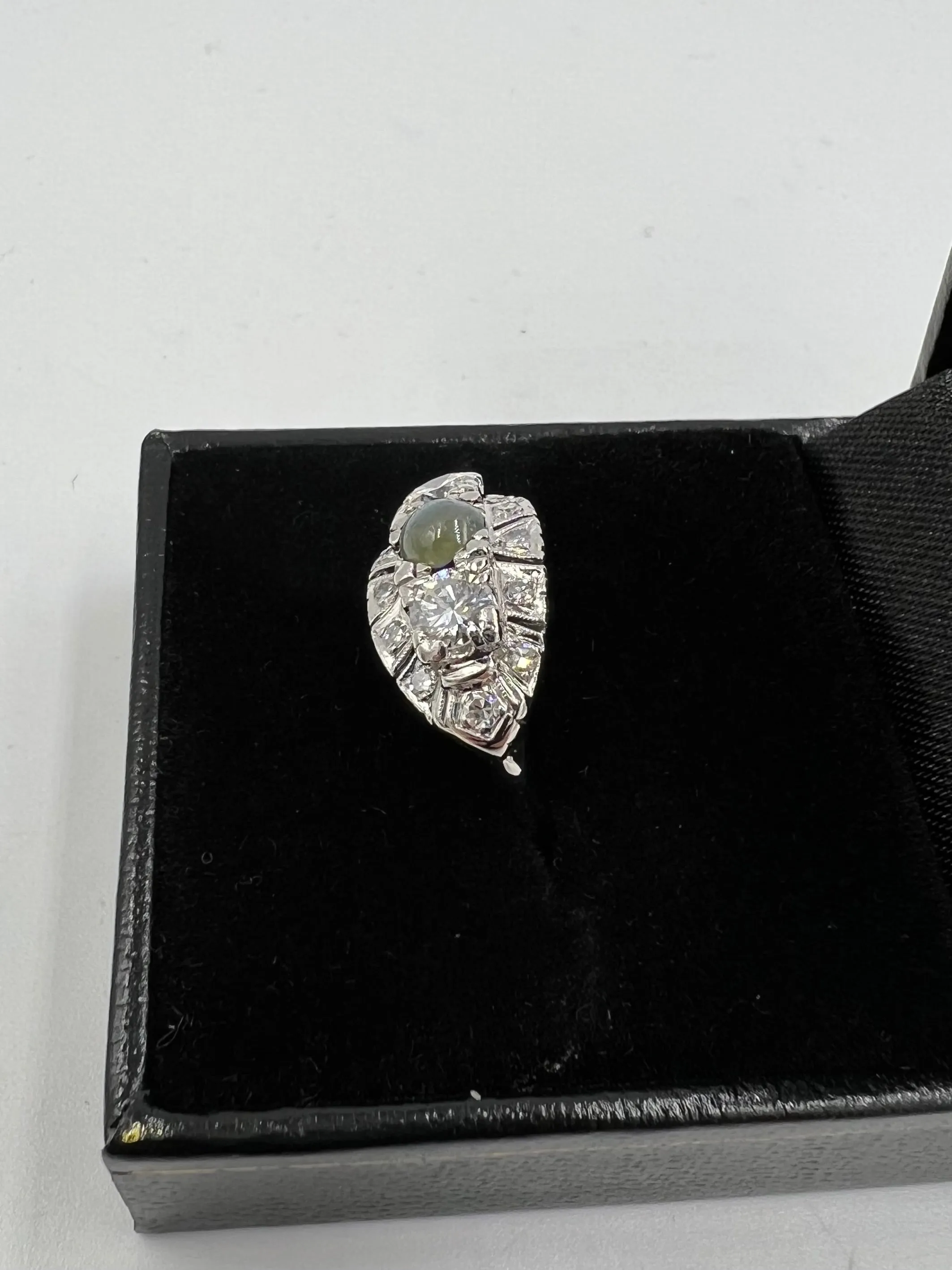 1950s Chrysoberyl Catseye Diamond Platinum Engagement Ring