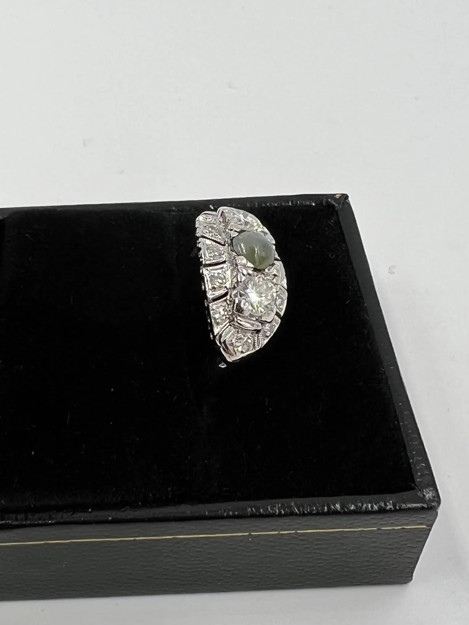 1950s Chrysoberyl Catseye Diamond Platinum Engagement Ring