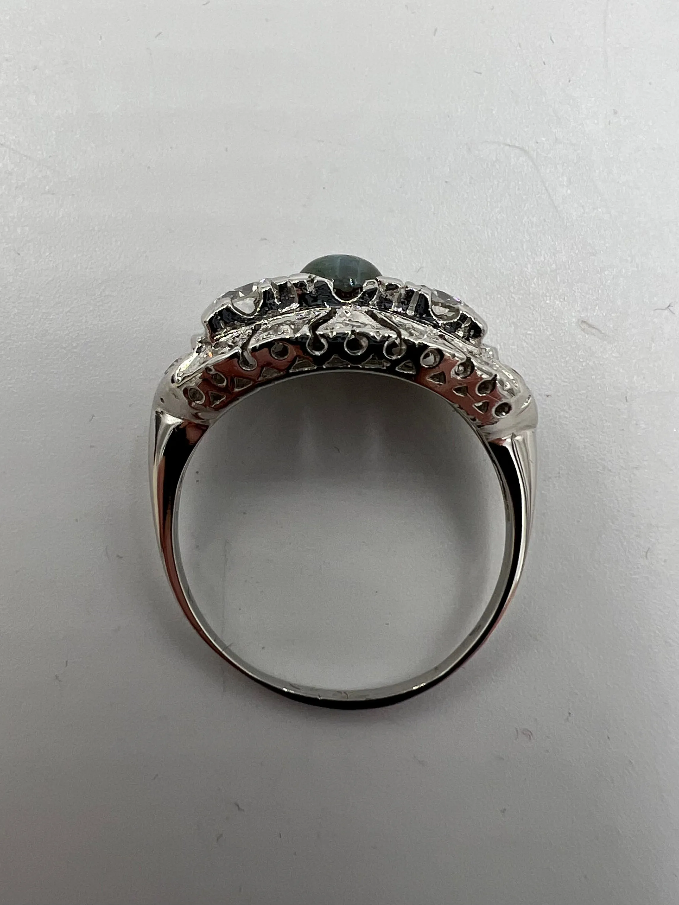 1950s Chrysoberyl Catseye Diamond Platinum Engagement Ring