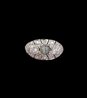 1950s Chrysoberyl Catseye Diamond Platinum Engagement Ring
