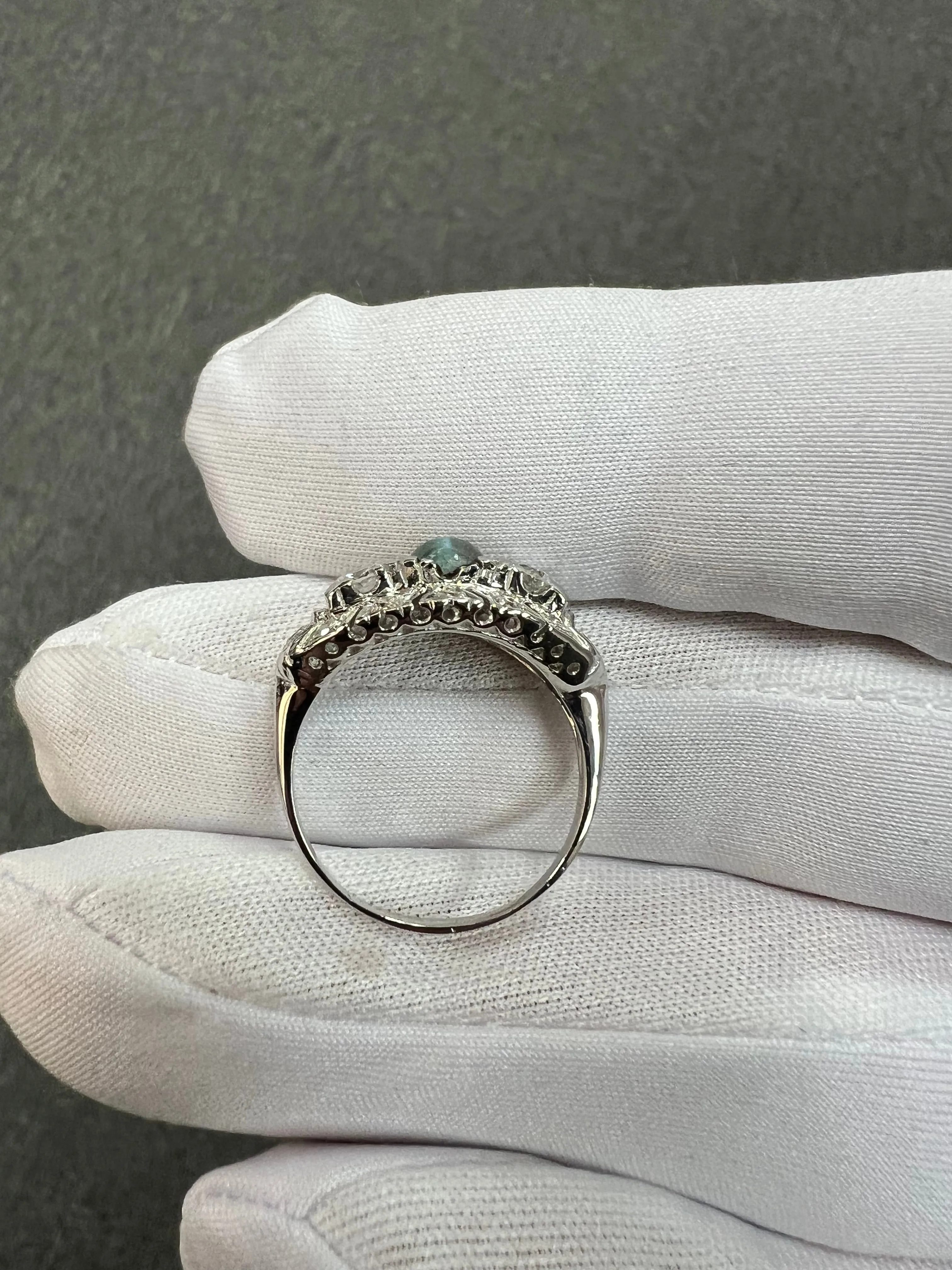 1950s Chrysoberyl Catseye Diamond Platinum Engagement Ring