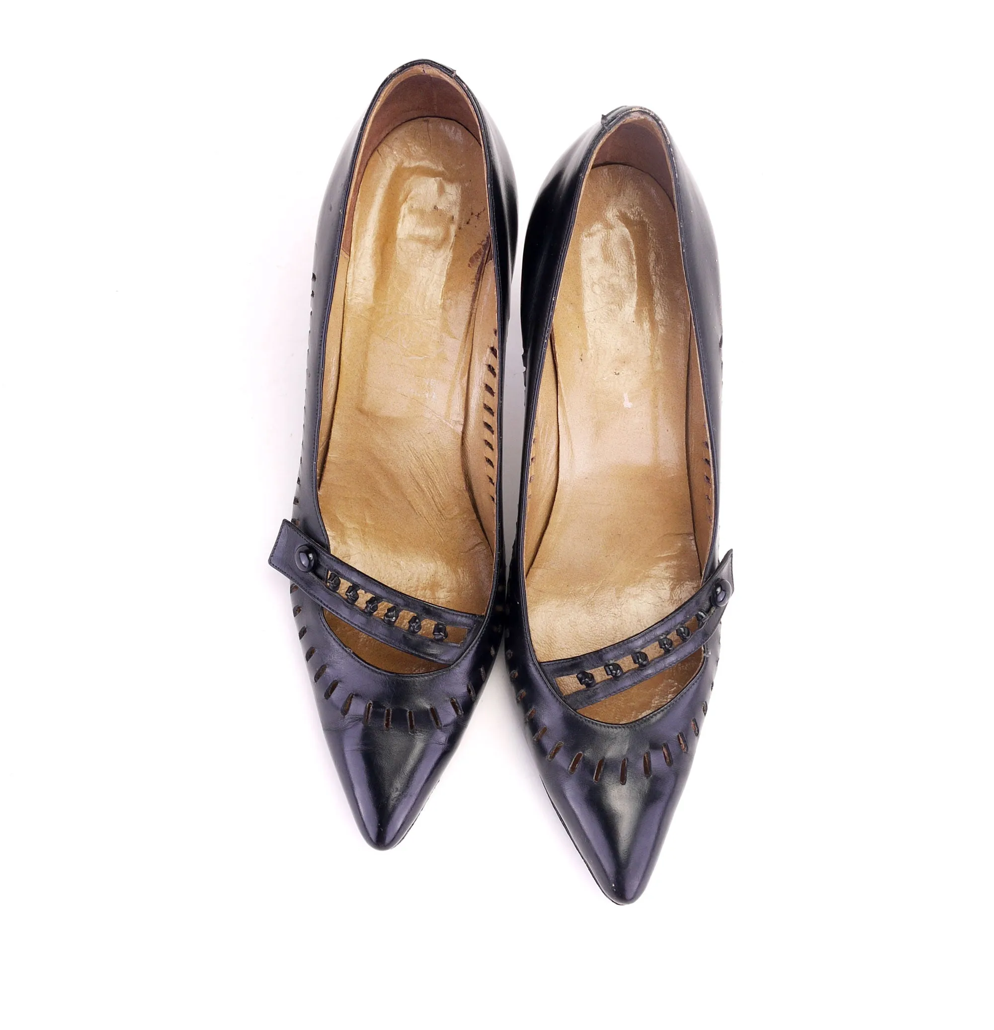 1960s Italian Black Stilettos with Cutouts UK 6