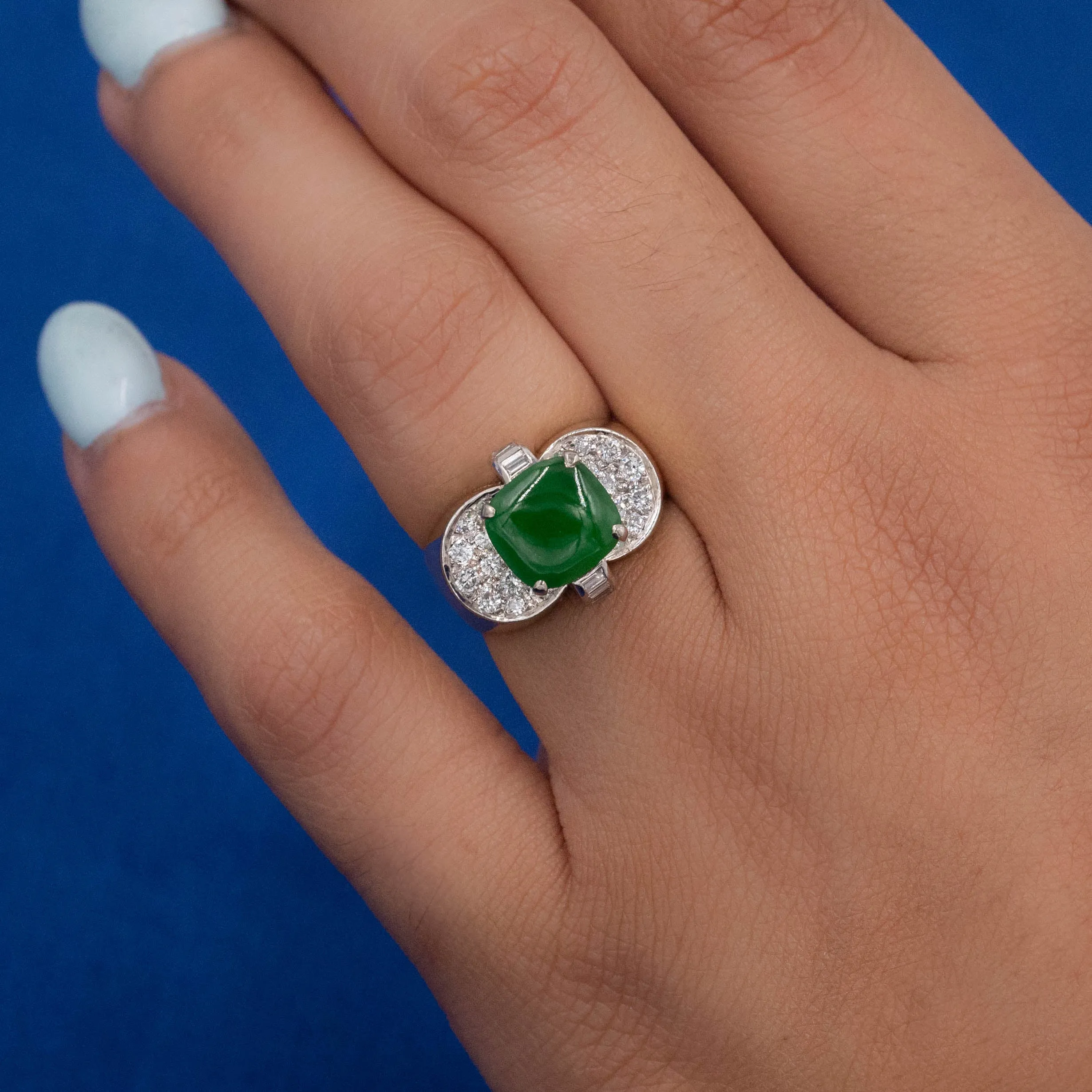 1980s Fine Jade & Diamond Ring