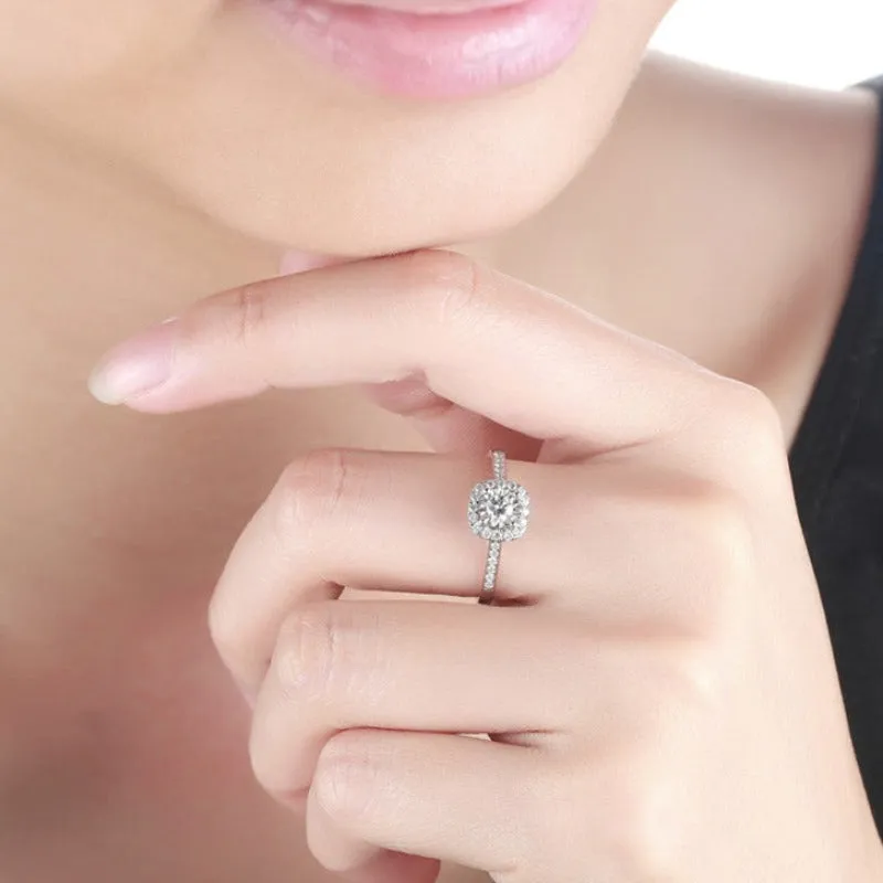 1Ct Square Diamond Ring Silver Engagement Women Jewelry