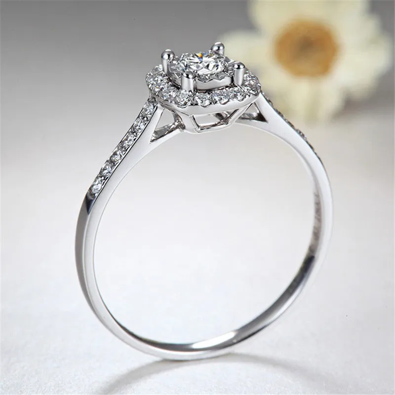 1Ct Square Diamond Ring Silver Engagement Women Jewelry