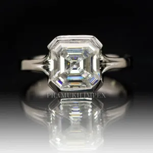 2.50ct Asscher Cut Fold Semi-Bazel  Engagement Ring, 14K White Gold ring, promise ring, Unique Design Man Made Diamond Wedding Ring