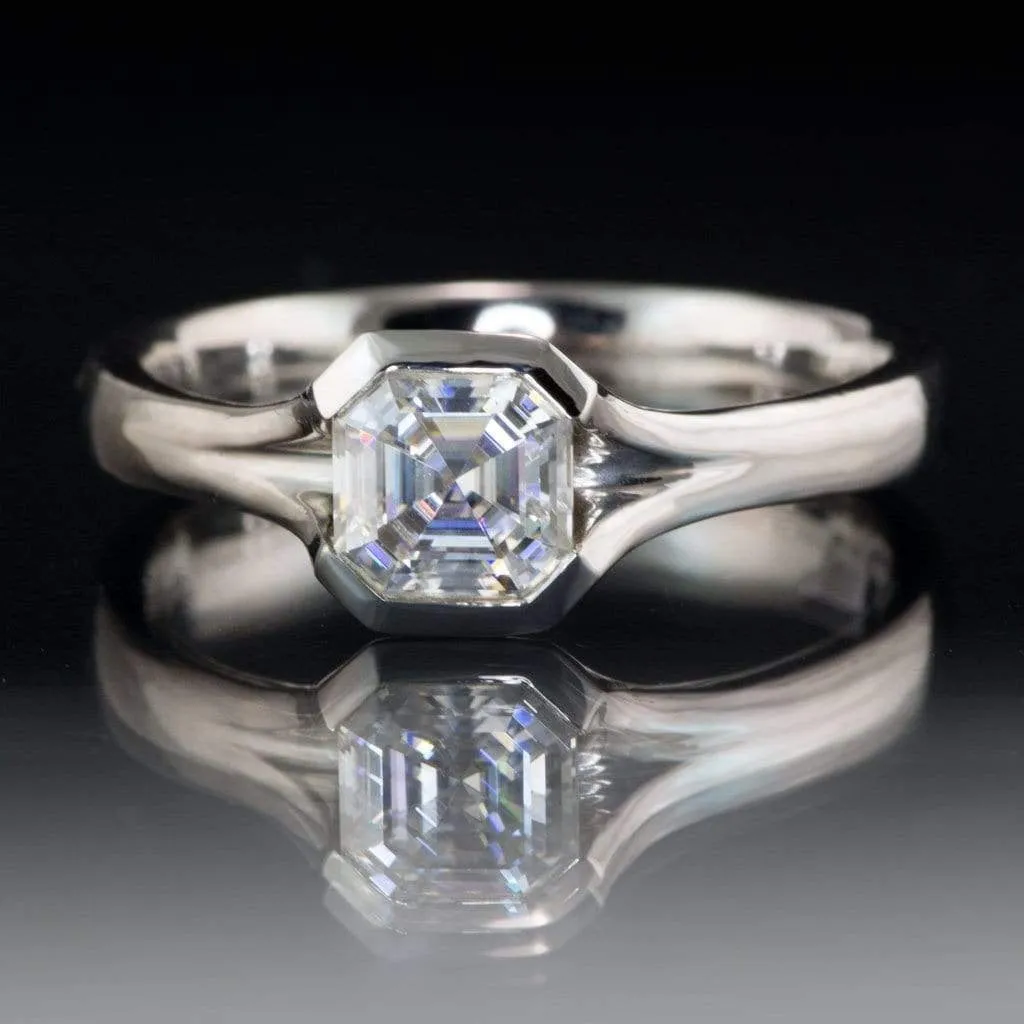 2.50ct Asscher Cut Fold Semi-Bazel  Engagement Ring, 14K White Gold ring, promise ring, Unique Design Man Made Diamond Wedding Ring