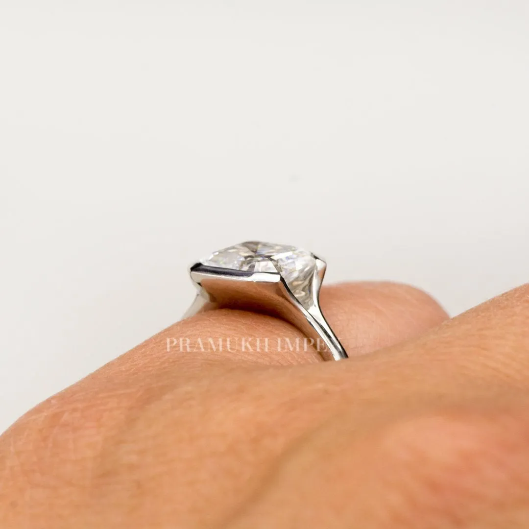 2.50ct Asscher Cut Fold Semi-Bazel  Engagement Ring, 14K White Gold ring, promise ring, Unique Design Man Made Diamond Wedding Ring
