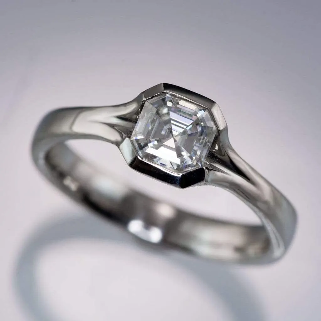 2.50ct Asscher Cut Fold Semi-Bazel  Engagement Ring, 14K White Gold ring, promise ring, Unique Design Man Made Diamond Wedding Ring