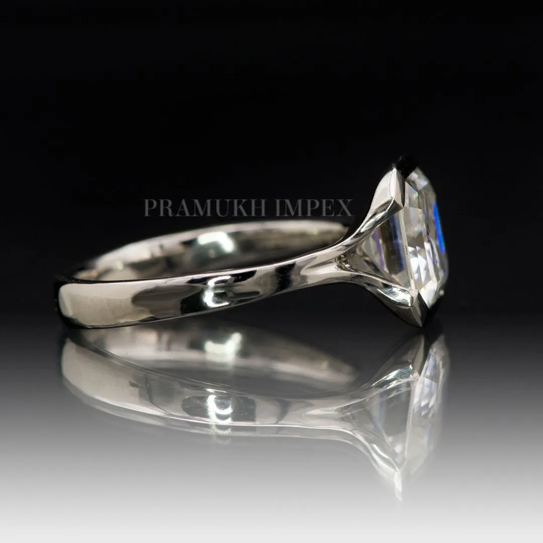 2.50ct Asscher Cut Fold Semi-Bazel  Engagement Ring, 14K White Gold ring, promise ring, Unique Design Man Made Diamond Wedding Ring