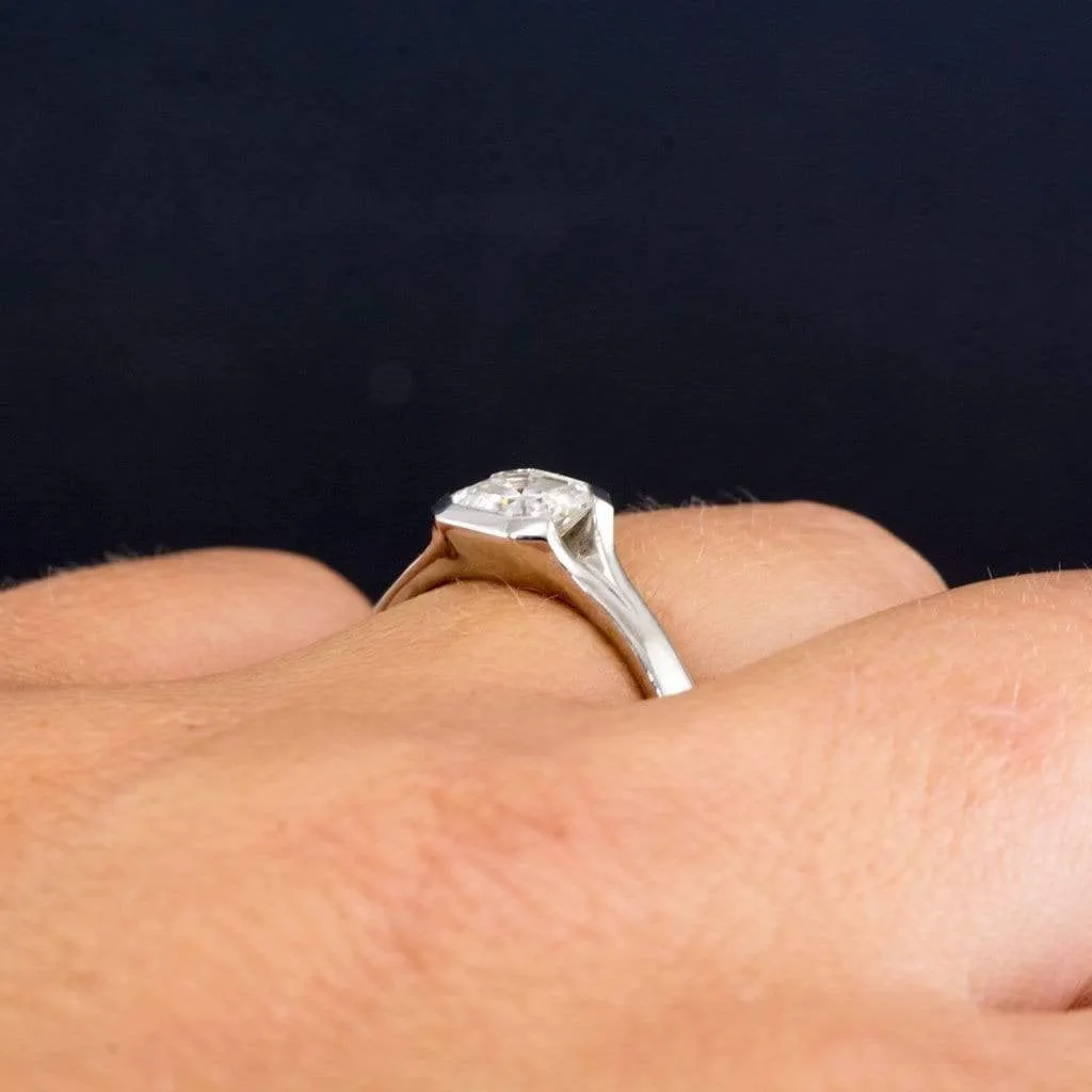 2.50ct Asscher Cut Fold Semi-Bazel  Engagement Ring, 14K White Gold ring, promise ring, Unique Design Man Made Diamond Wedding Ring