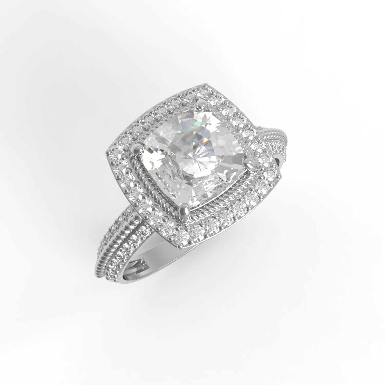2.69 Cts Cushion Moissanite Diamond 925 Sterling Silver Twisted Rope Solitaire Ring