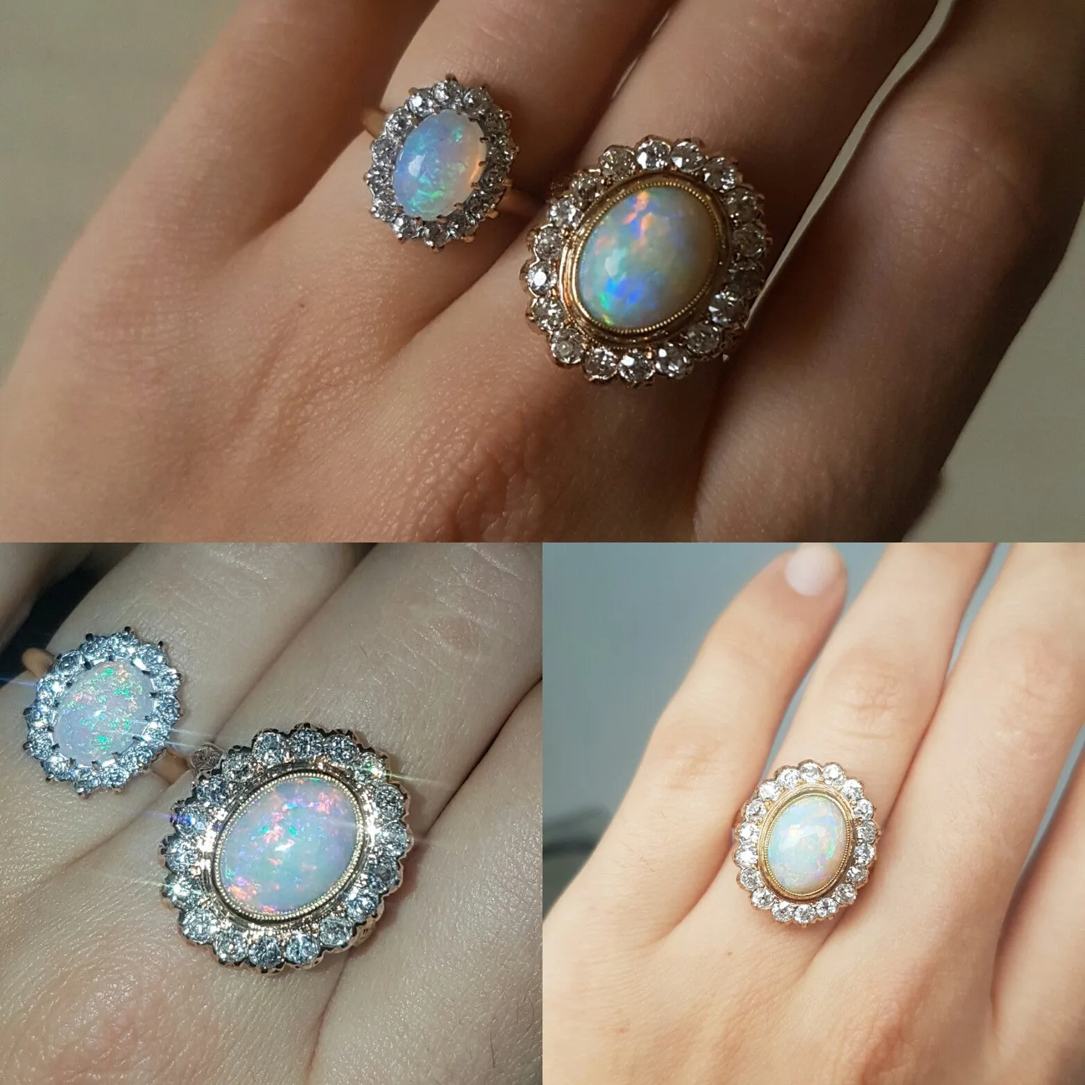 2.76CTW OPAL AND OLD MINE CUT DIAMOND COCKTAIL RING