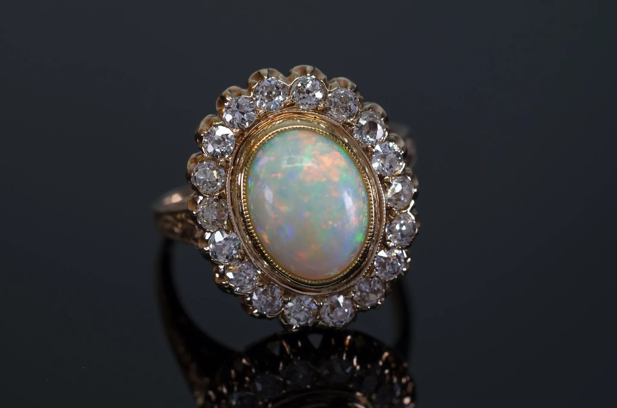 2.76CTW OPAL AND OLD MINE CUT DIAMOND COCKTAIL RING