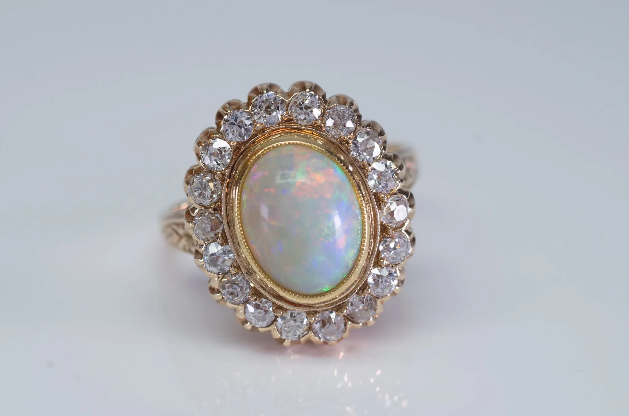 2.76CTW OPAL AND OLD MINE CUT DIAMOND COCKTAIL RING