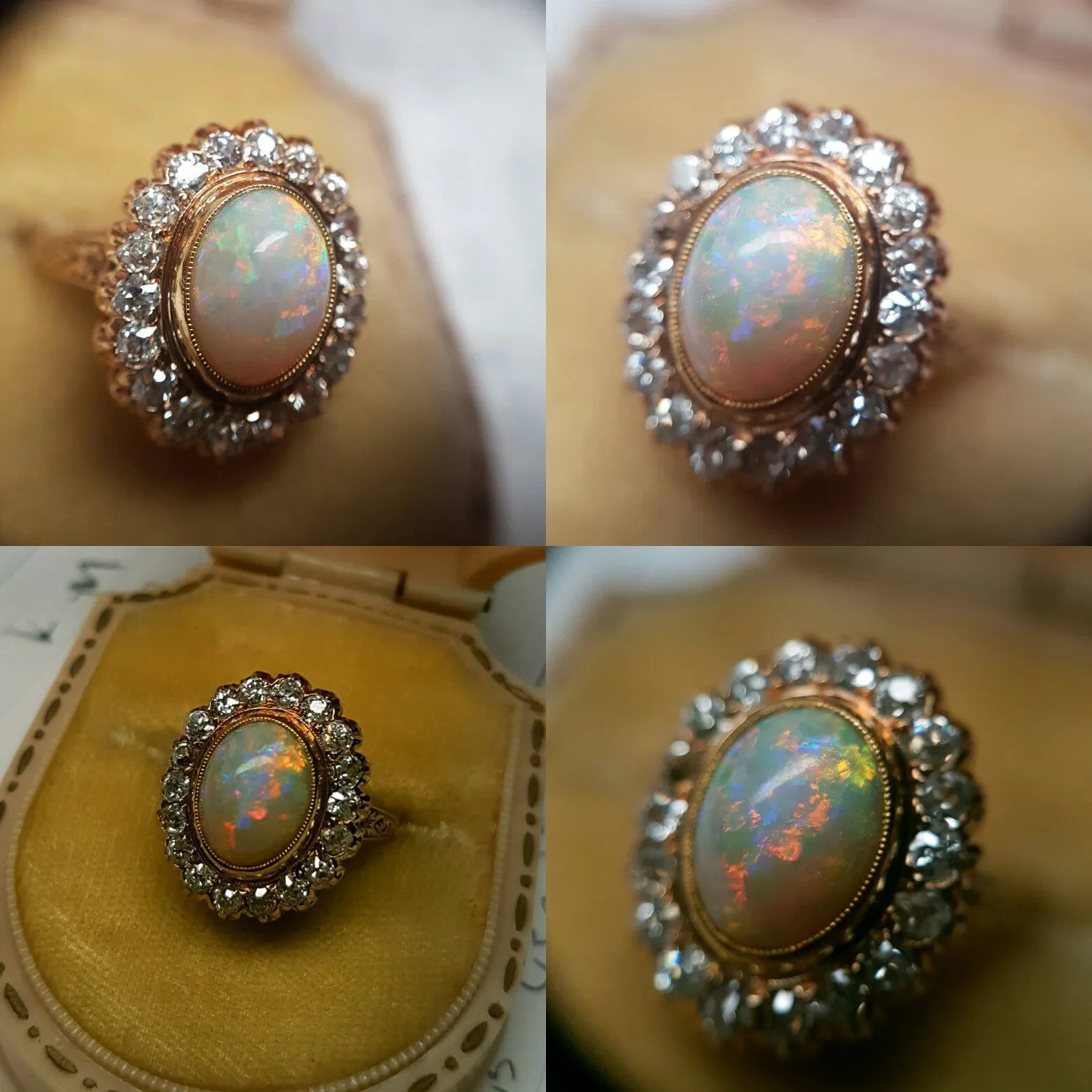 2.76CTW OPAL AND OLD MINE CUT DIAMOND COCKTAIL RING