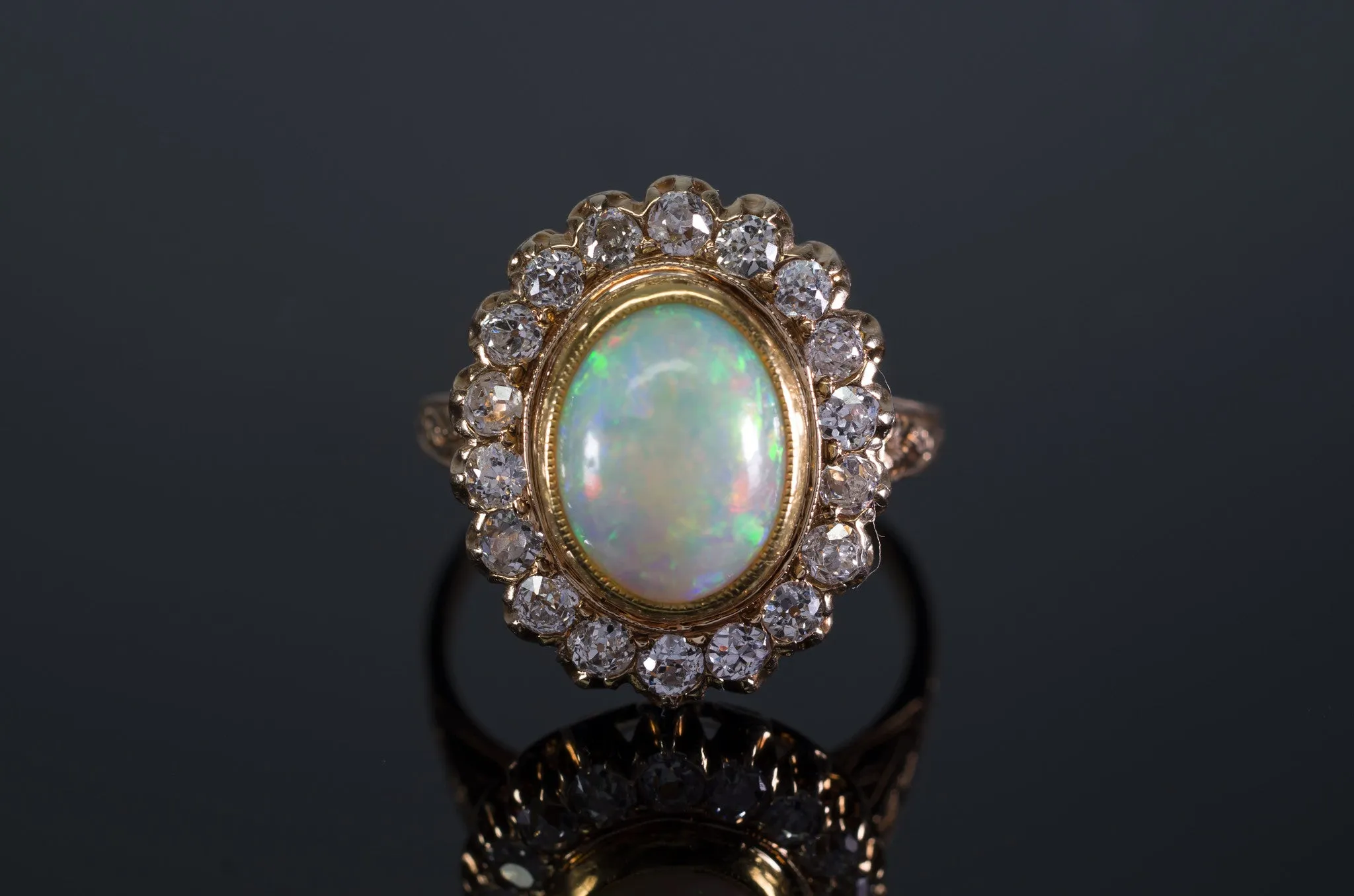 2.76CTW OPAL AND OLD MINE CUT DIAMOND COCKTAIL RING