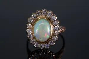 2.76CTW OPAL AND OLD MINE CUT DIAMOND COCKTAIL RING