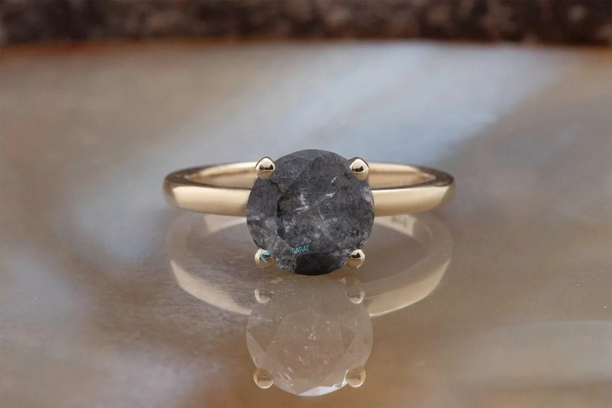3 ct Salt and Pepper galaxy diamond engagement - 14k 18K Yellow Gold
