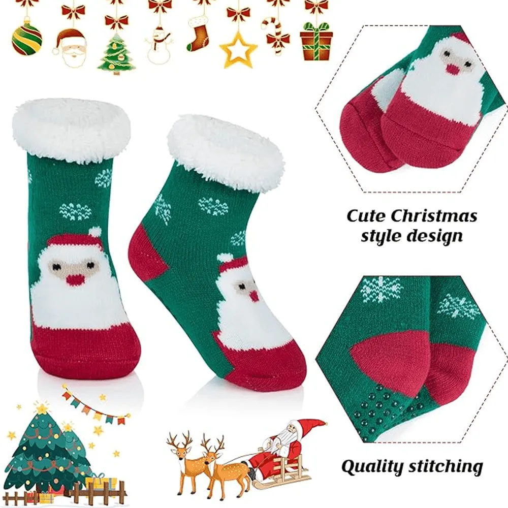 3 PACK NON-SKID THERMAL SHERPA LINED FESTIVE SOCKS FOR KIDS