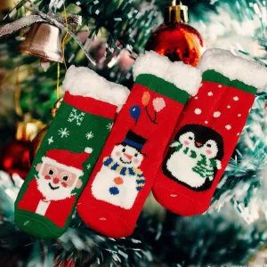 3 PACK NON-SKID THERMAL SHERPA LINED FESTIVE SOCKS FOR KIDS