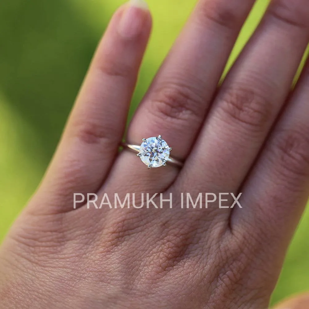 3.00ct Round Brilliant Vintage Moissanite Engagement Ring, 14k White Gold Solitaire Ring, Six Prongs Gold Ring