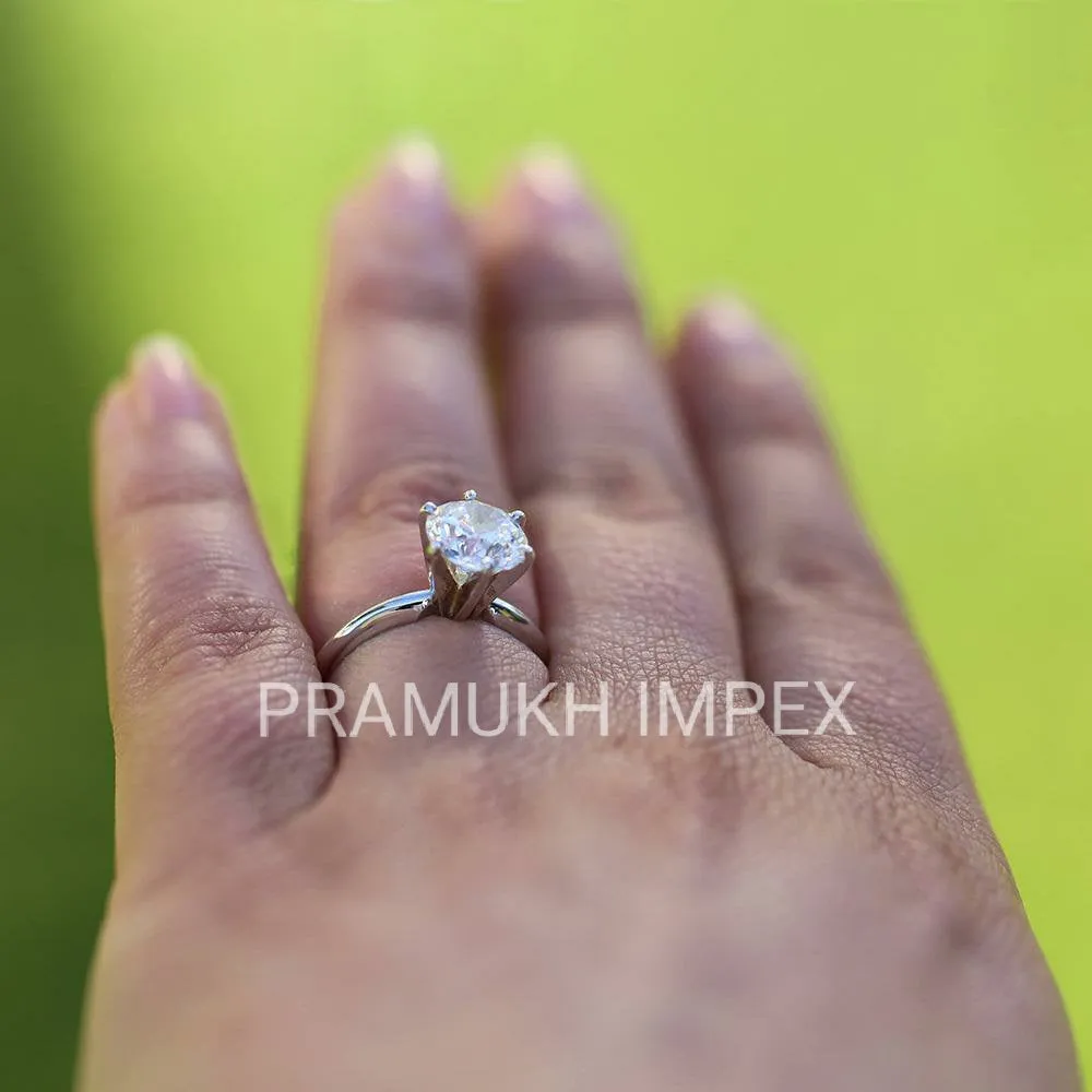 3.00ct Round Brilliant Vintage Moissanite Engagement Ring, 14k White Gold Solitaire Ring, Six Prongs Gold Ring
