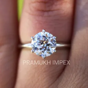 3.00ct Round Brilliant Vintage Moissanite Engagement Ring, 14k White Gold Solitaire Ring, Six Prongs Gold Ring