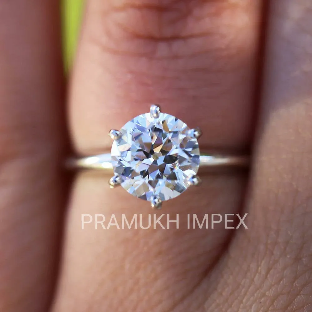 3.00ct Round Brilliant Vintage Moissanite Engagement Ring, 14k White Gold Solitaire Ring, Six Prongs Gold Ring