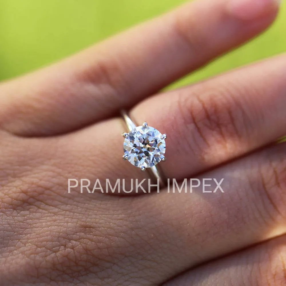 3.00ct Round Brilliant Vintage Moissanite Engagement Ring, 14k White Gold Solitaire Ring, Six Prongs Gold Ring