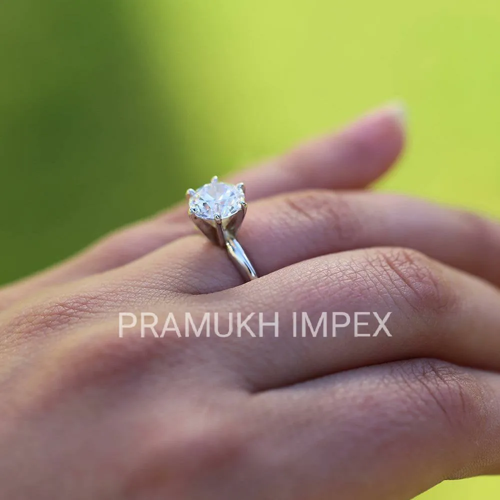 3.00ct Round Brilliant Vintage Moissanite Engagement Ring, 14k White Gold Solitaire Ring, Six Prongs Gold Ring