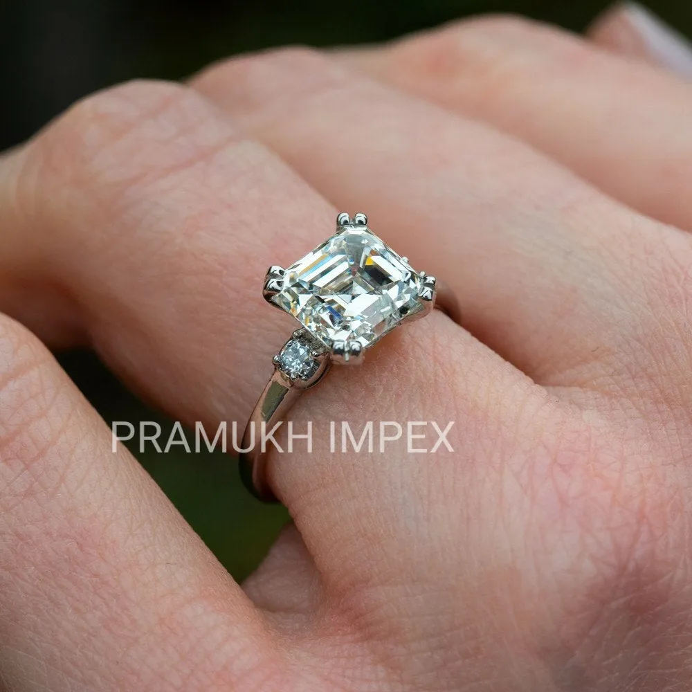 3.22CT Asscher shape Diamond Engagement Ring, 14k White Gold Moissnite Wedding Ring