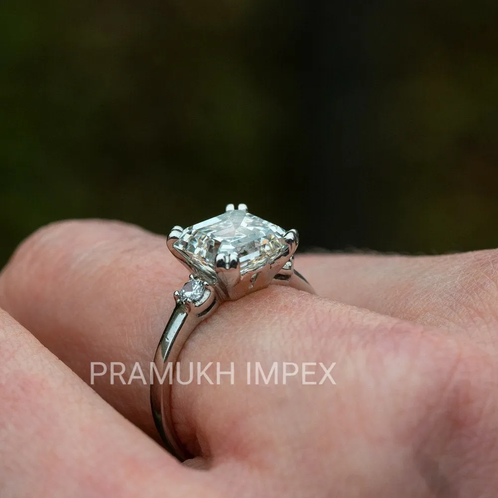 3.22CT Asscher shape Diamond Engagement Ring, 14k White Gold Moissnite Wedding Ring