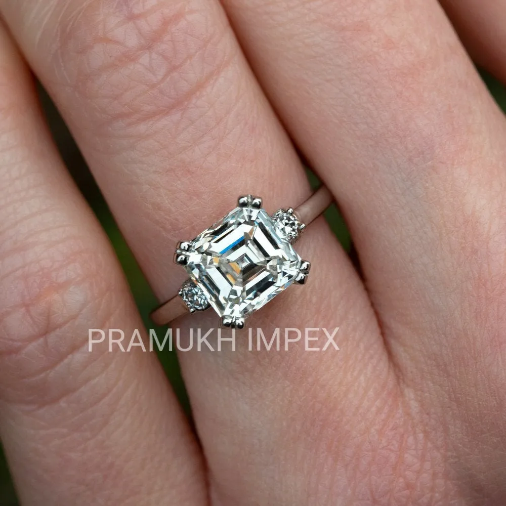 3.22CT Asscher shape Diamond Engagement Ring, 14k White Gold Moissnite Wedding Ring