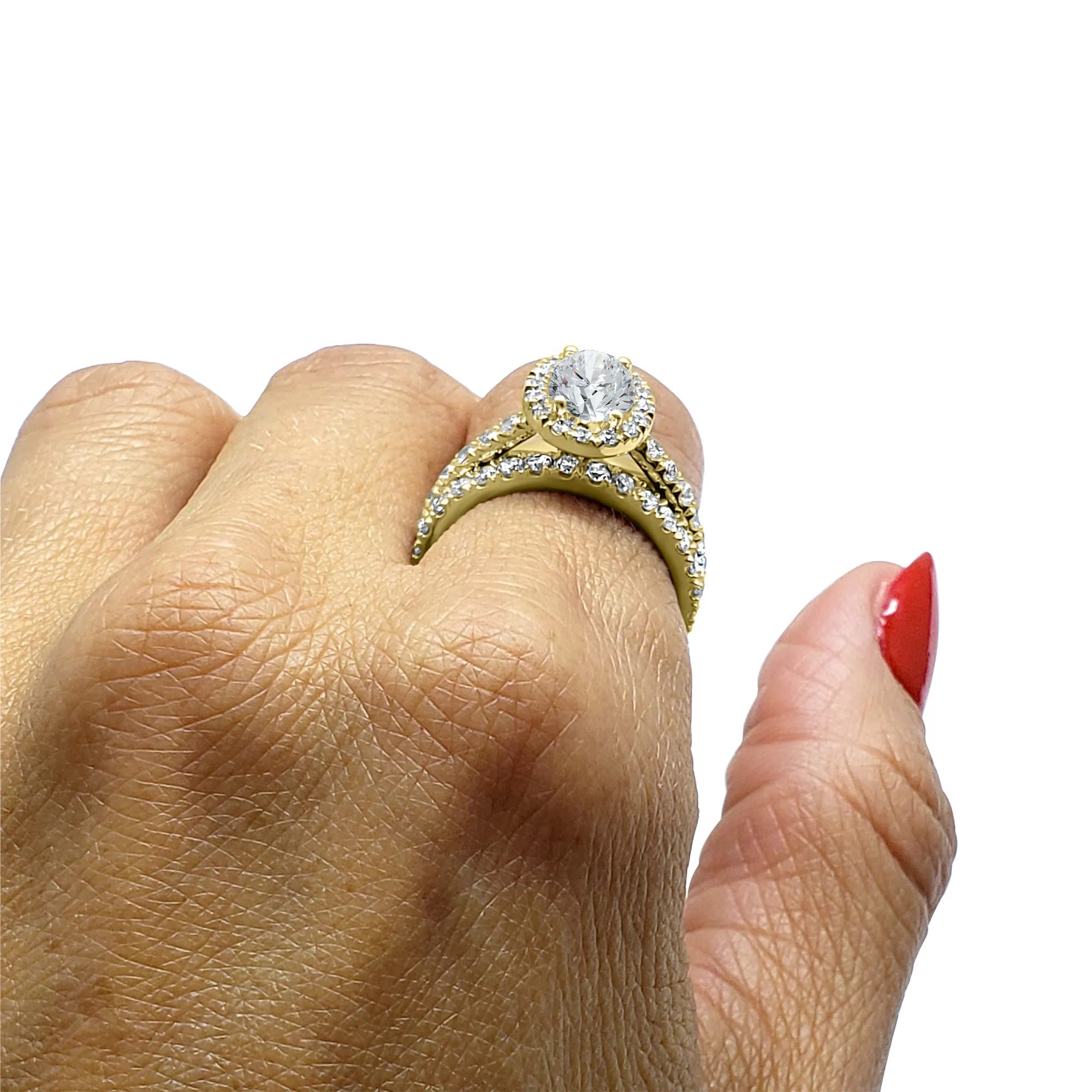 3.3 ctw Diamond Halo Wedding set, Oval  Engagement set, Bridal Set 14k Solid Yellow