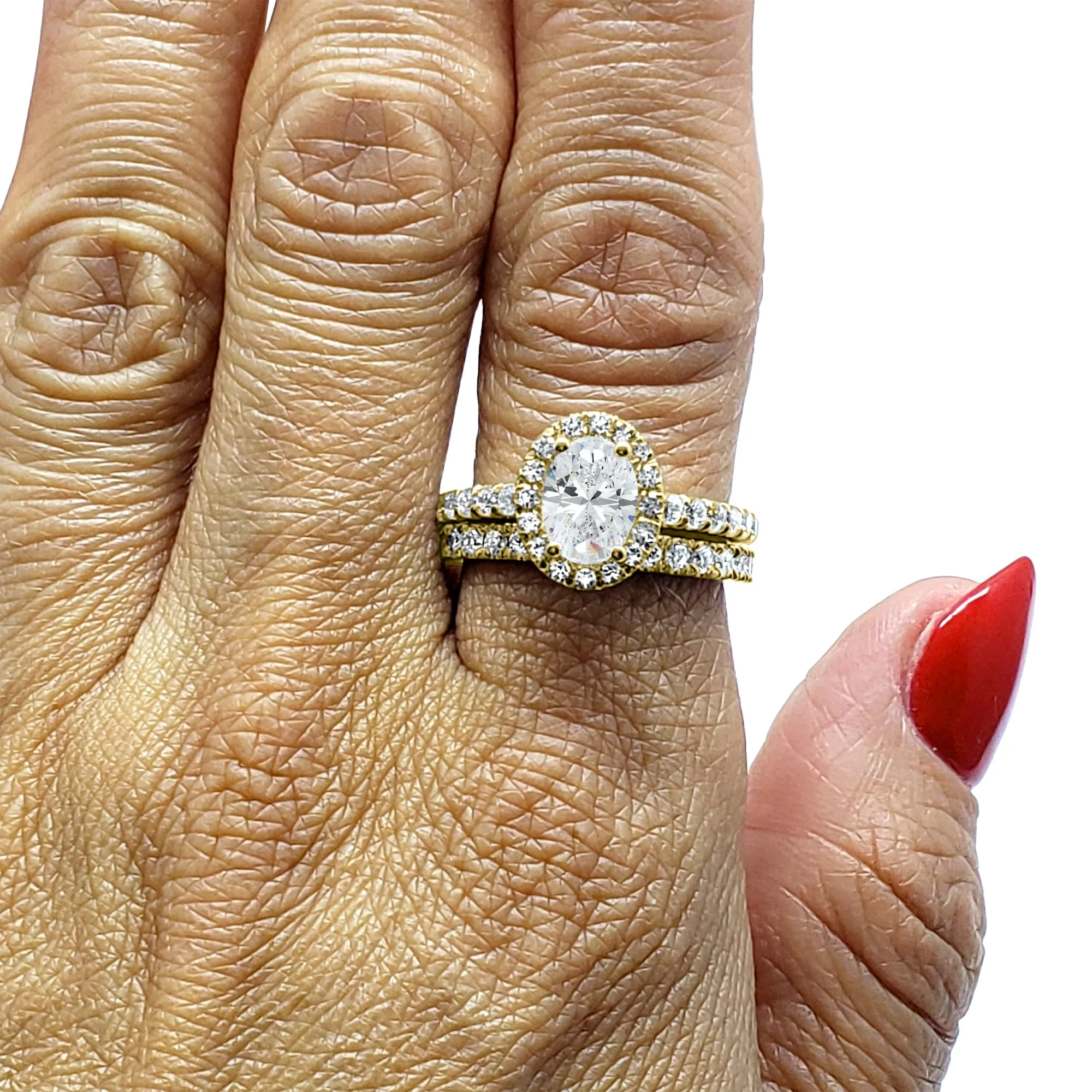 3.3 ctw Diamond Halo Wedding set, Oval  Engagement set, Bridal Set 14k Solid Yellow