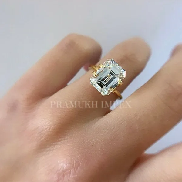 5.01CT Emerald cut Moissanite Engagement Ring 14k Yellow Gold Unique Vintage forever one Diamond Wedding for women Anniversary Gift