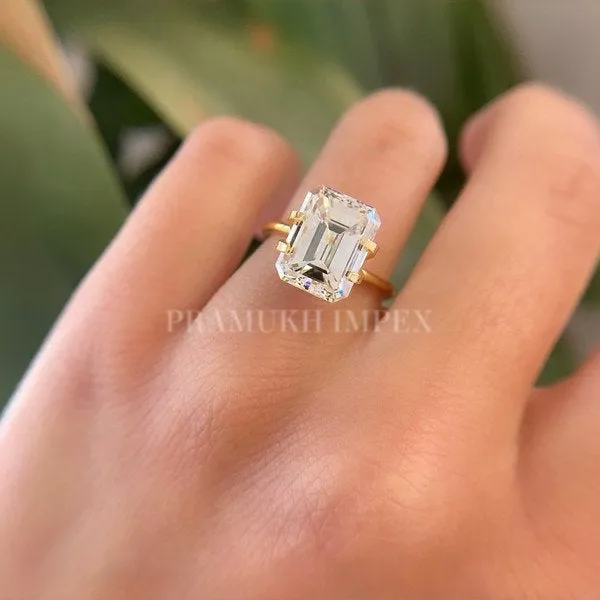 5.01CT Emerald cut Moissanite Engagement Ring 14k Yellow Gold Unique Vintage forever one Diamond Wedding for women Anniversary Gift