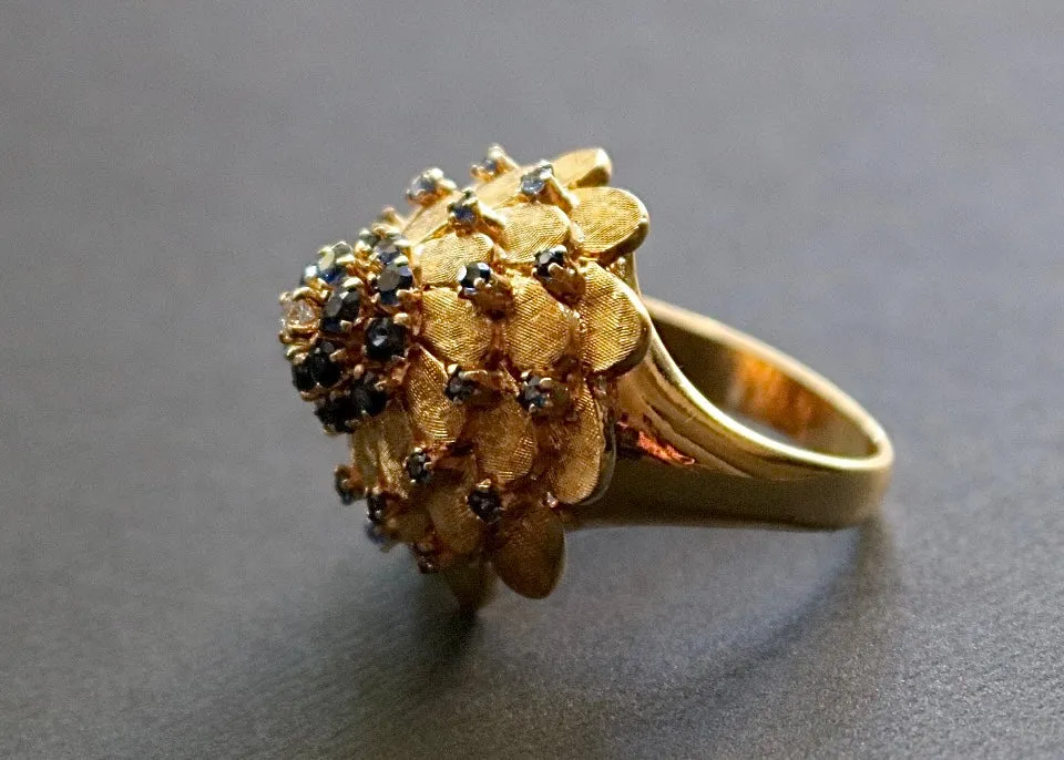 50s-60s 18k Sapphire & Diamond Dome Ring