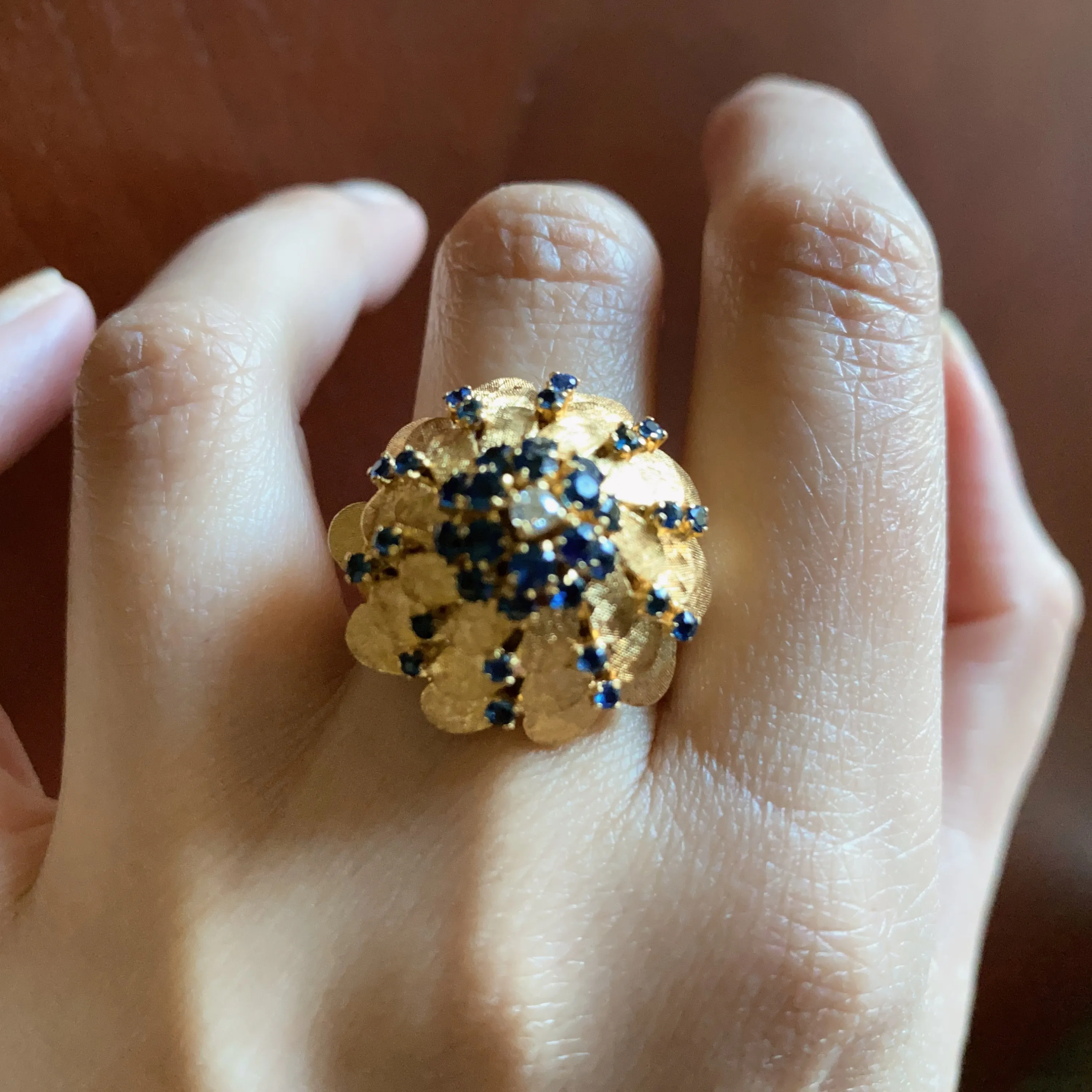 50s-60s 18k Sapphire & Diamond Dome Ring