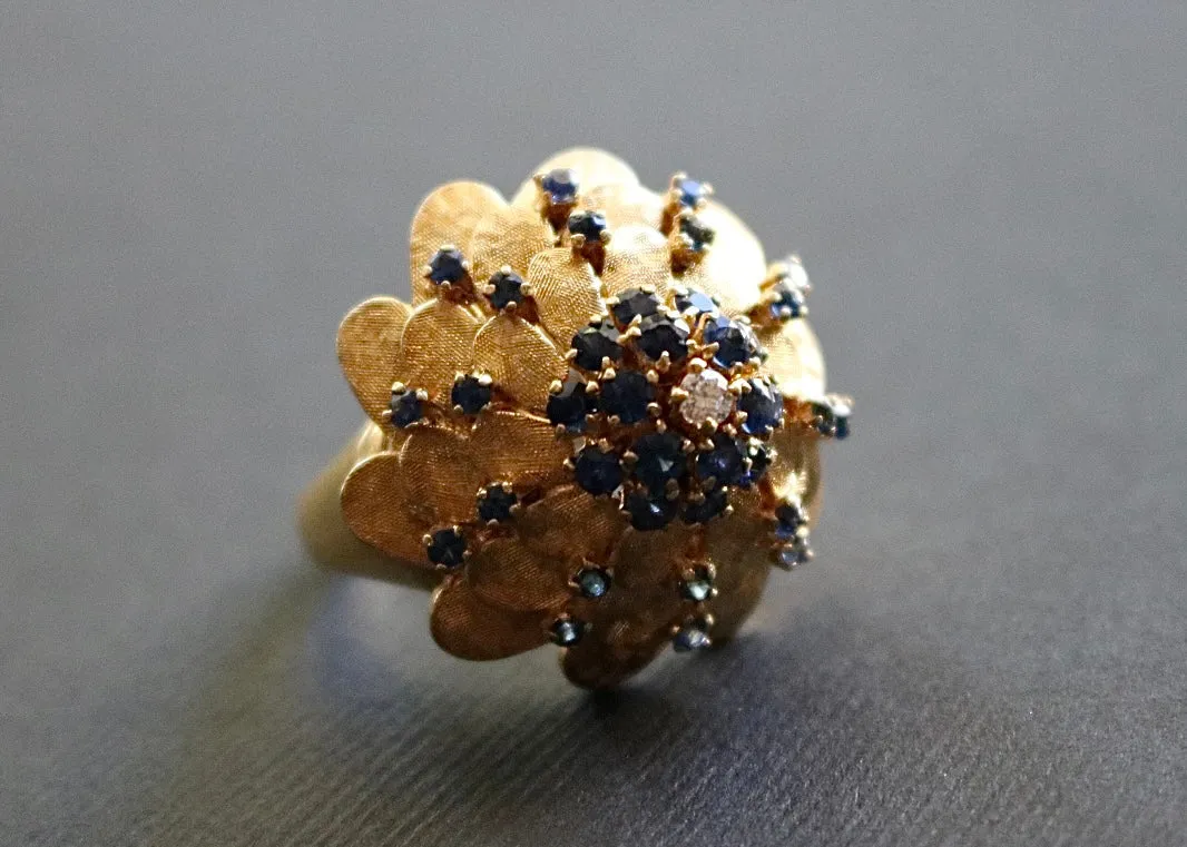 50s-60s 18k Sapphire & Diamond Dome Ring