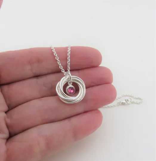 60th Birthday Gift for Women | Sterling Silver Birthstone Necklace | 60th Birthday necklace, 6 rings
