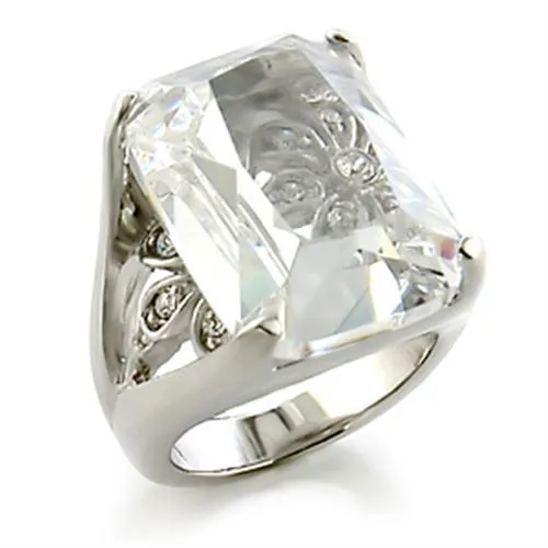 8X153 Rhodium Brass Ring with AAA Grade CZ in Clear