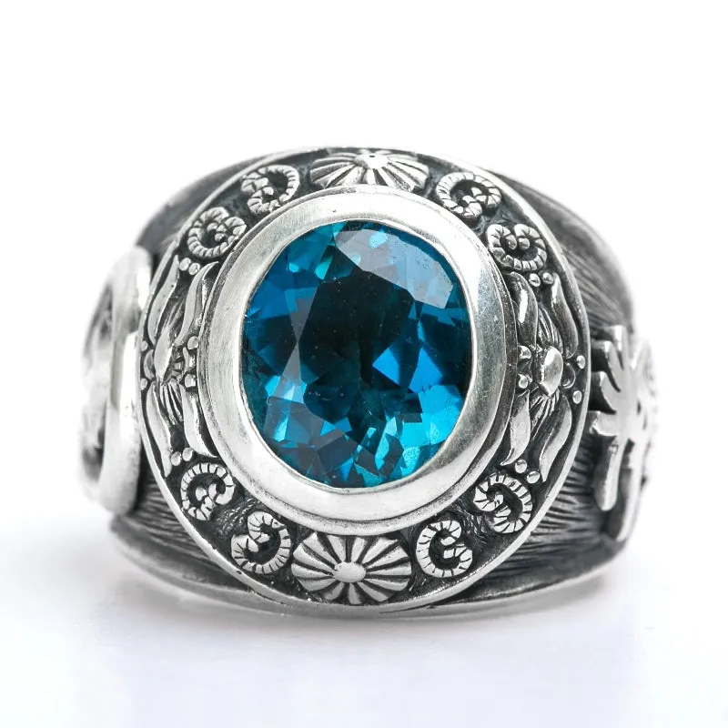 925 handmade silver Sapphire Topaz ring