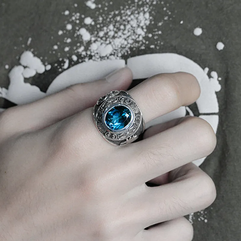 925 handmade silver Sapphire Topaz ring