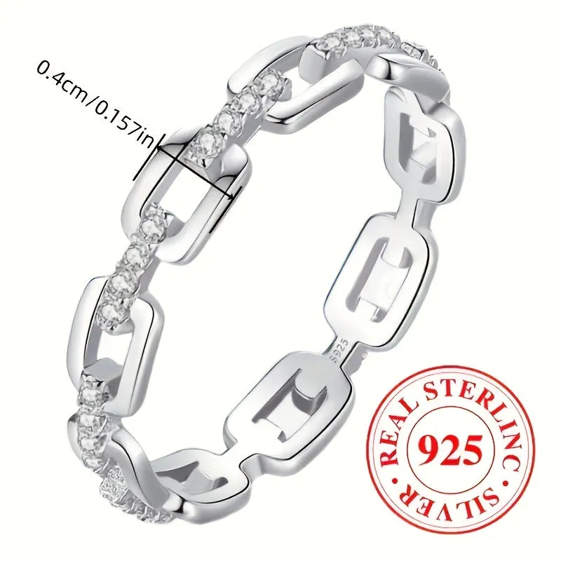 925 Silver Chain Ring with Zirconia April Birthstone Unisex Jewelry