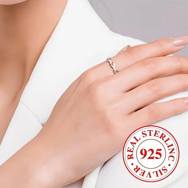 925 Silver Chain Ring with Zirconia April Birthstone Unisex Jewelry