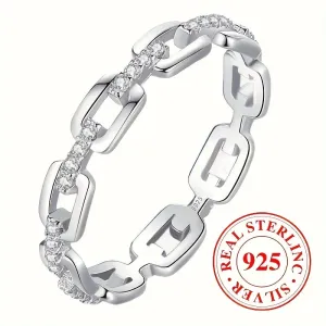 925 Silver Chain Ring with Zirconia April Birthstone Unisex Jewelry