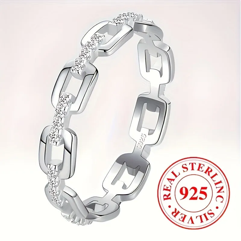 925 Silver Chain Ring with Zirconia April Birthstone Unisex Jewelry