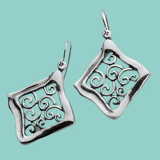 925 Sterling Silver Earrings Wavy with Decorations